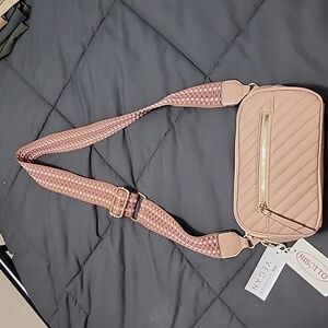 OOAK Crossbody in Blush Pink with Guitar Strap in Bubbled Stitching